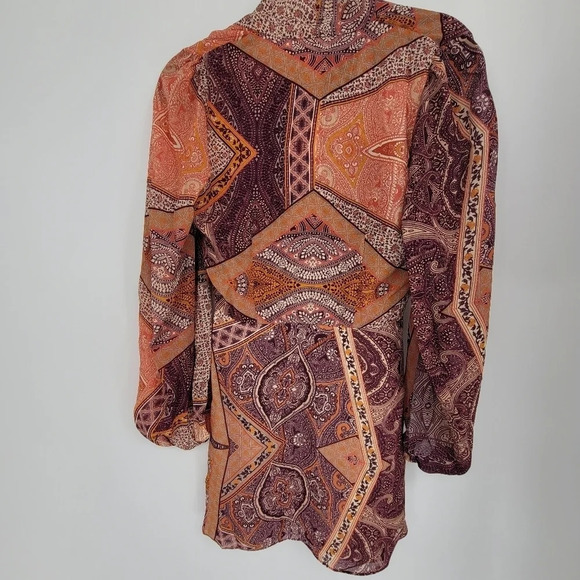 Devine heritage front bow long balloon sleeve paisley print mini dress Xsmall - Picture 3 of 8